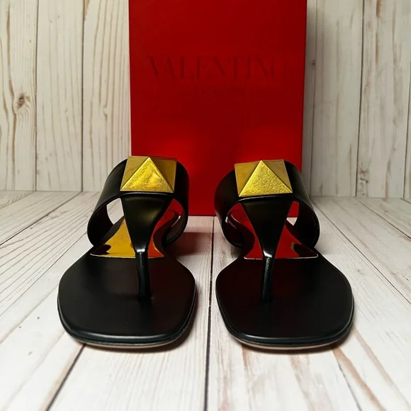 Valentino Garavani One Stud Leather Sandal Black Sz 36.5 / 6.5 - Picture 6 of 12